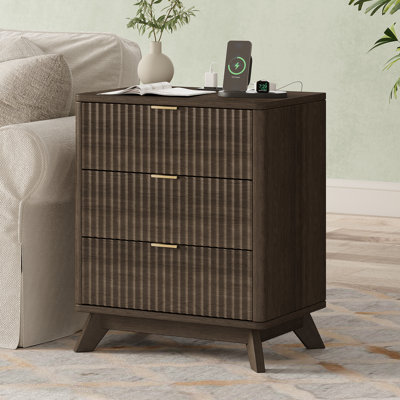 Donati Fluted Nightstand with Charging Station