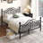 Queen Metal Platform Bed with Candle-style Headboard and Footboard, Under-Bed Storage, Easy Assembly, Black-72567969-72567970