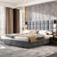 Lit tapissier très grand gris, applique murale avec tête de lit large, base de lit en velours de mousse et à lattes, aire de repos confortable et rembourrée