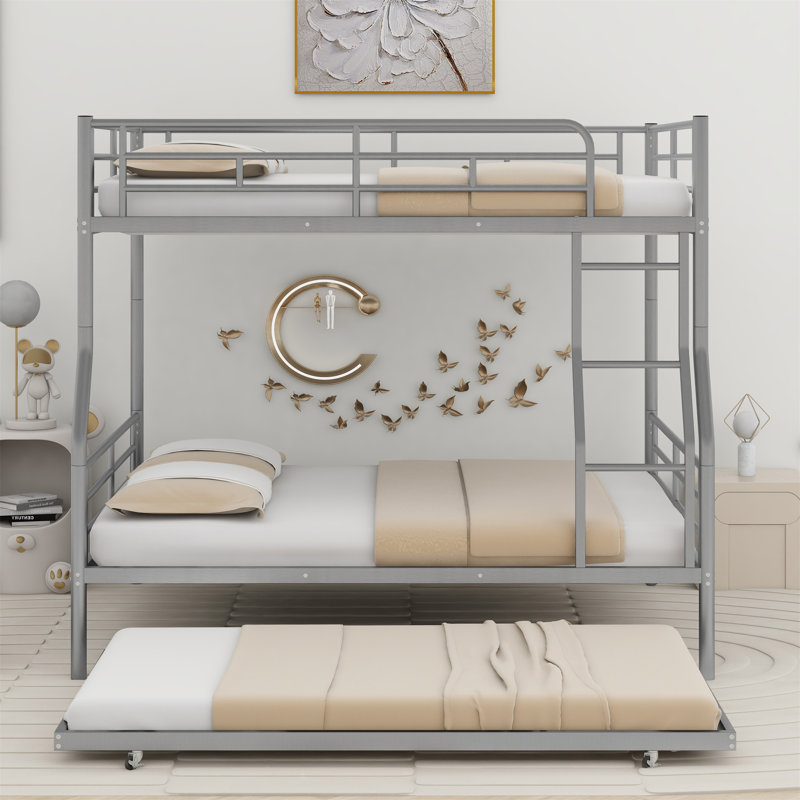 Aleighna Kids Full XL Over Queen Metal Bunk Bed with Trundle, Silver
