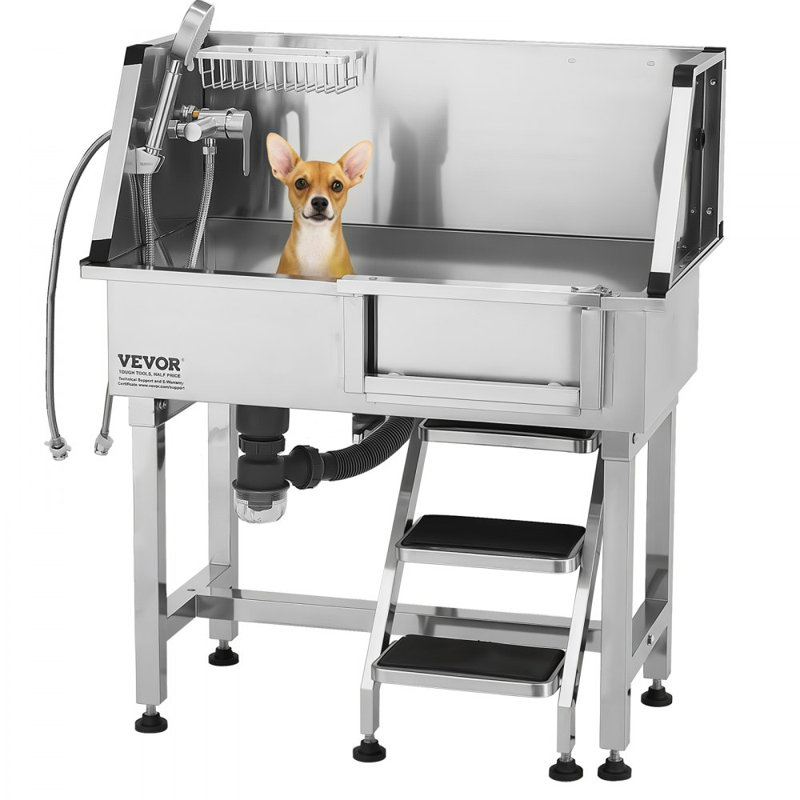 Stainless Steel Dog Grooming Tub, 102.6cm H x 87.1cm W x 48.8cm D