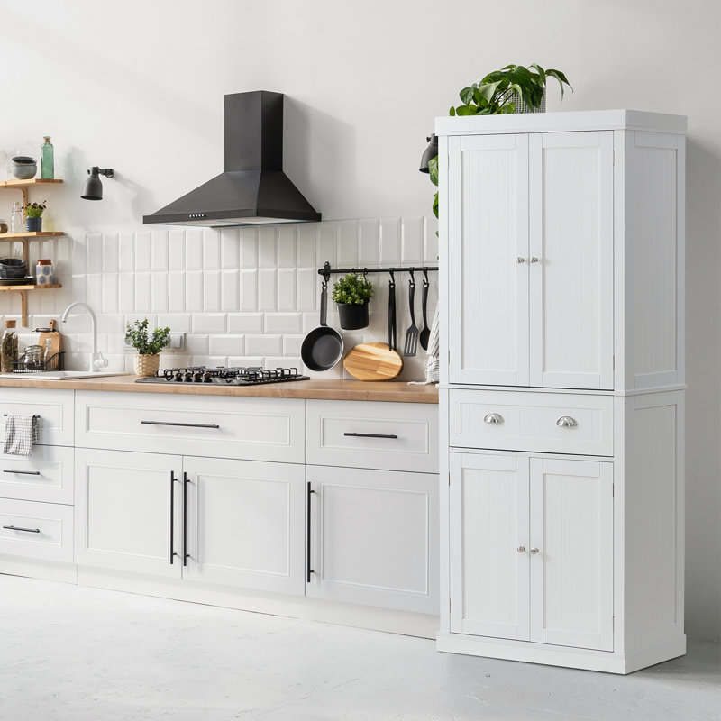 Pearl White 72" Tall Kitchen Pantry Storage Cabinet with Adjustable Shelves