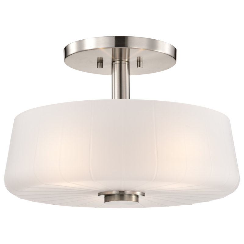 Burov - 3 Light Semi-Flush - Etched White Glass, Brushed Nickel