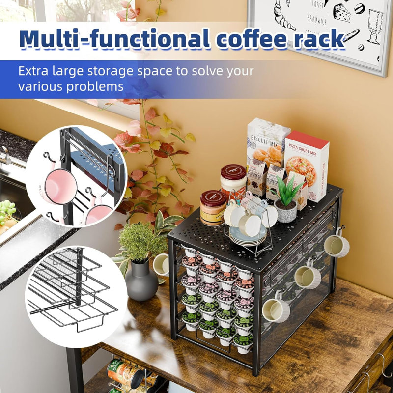 Porte-dosette à 5 niveaux pour K Cup, capacité de 160 dosettes, métal, noir