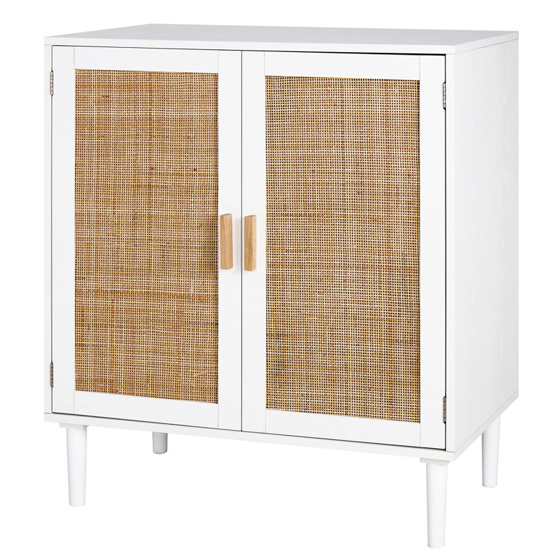 White and Natural Rattan 2-Door Sideboard Buffet Cabinet