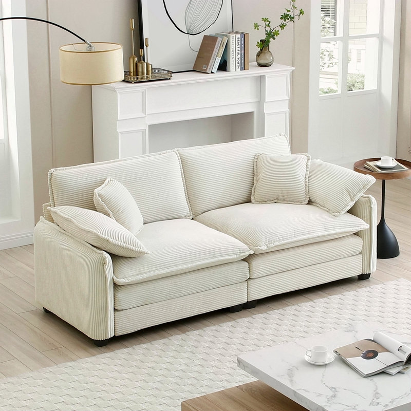 Canapé de salon chaleureux et confortable avec 4 coussins et 2 coussins pour le salon, Beige