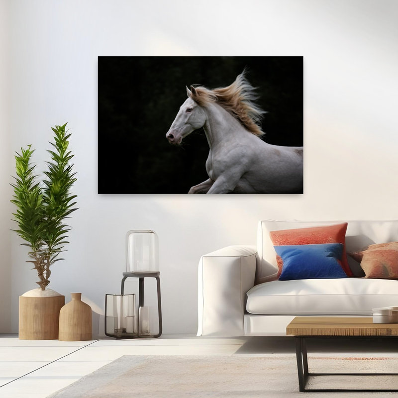 Art mural majestueux avec cheval blanc contemporain majestueux