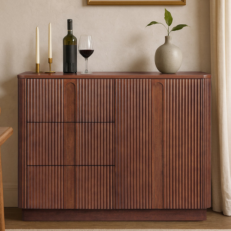 Buffet à 3 tiroirs en bois avec armoire de rangement réglable Potomac, Noyer
