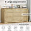 Commode 9 tiroirs en bois pour chambre à coucher, grande commode de rangement avec plateau large, naturel-1333533652