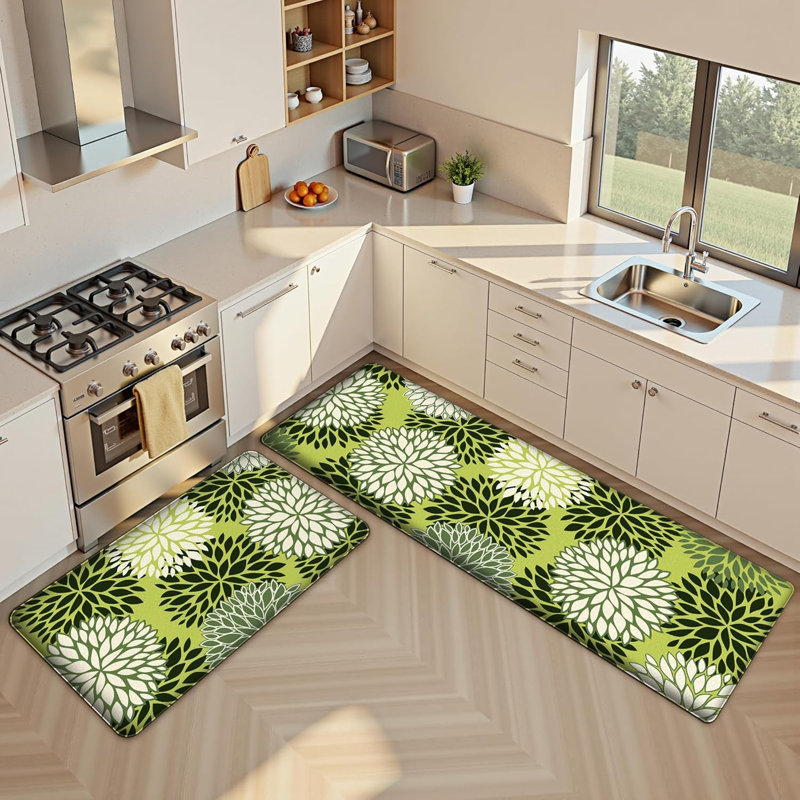 Green Anti-Fatigue Kitchen Mat Set Cushioned, Non-Slip Comfort, Green/Sage