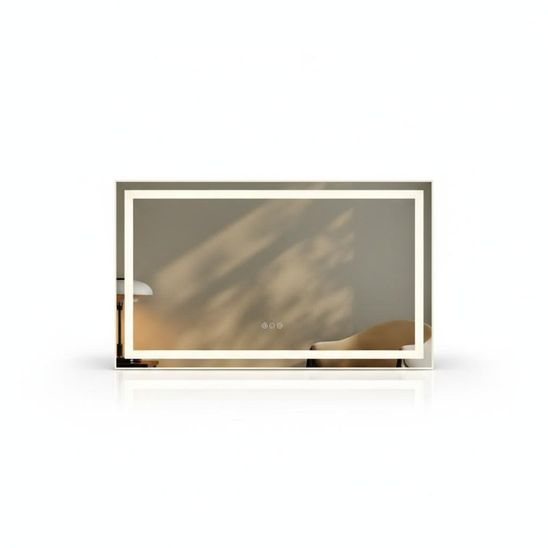 Miroir de salle de bain 50 x 28 DEL avec lumières, à intensité variable, anti-buée, rétroéclairé et éclairé à l'avant, miroir de salle de bain éclairé pour mur, fonction mémoire, verre trempé, incassable, (horizontal / vertical)