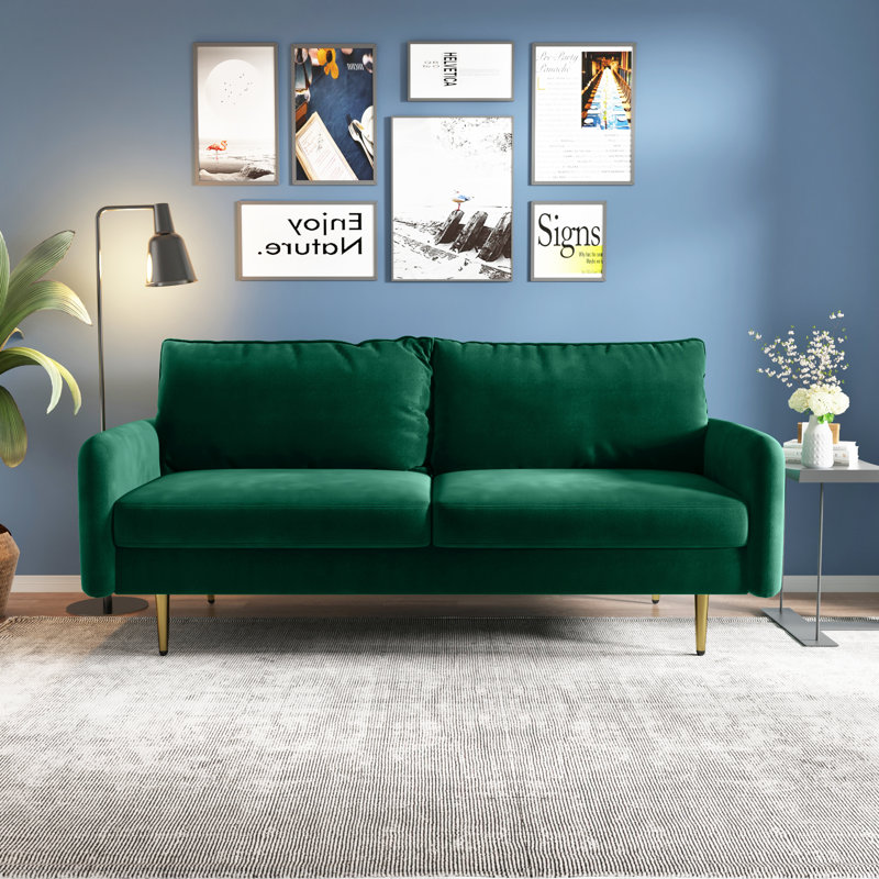 Canapé rembourré 70 po Siniard, 100 % polyester vert, H 33,1 po x l 70 po x P 31,7 po