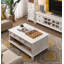 Table basse à quatre tiroirs en bois blanc massif.-110956624
