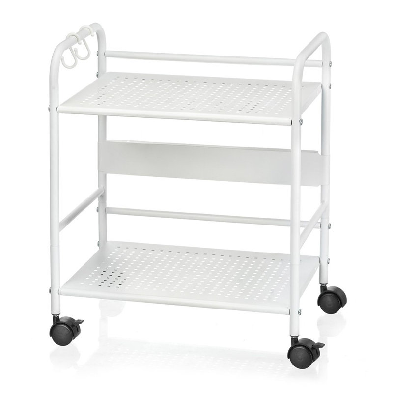 2‑Tier Compact Metal Rolling Cart, Under‑Desk Mobile Storage Organizer With Wheels