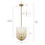Lustre rond de style milieu du siècle à 3 lumières, intensité variable, verre transparent, cuivre, pour salon