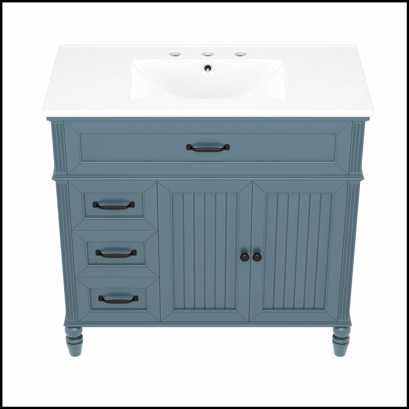 Meuble-lavabo bleu 36 po avec lavabo, structure durable, panneau de fibres à densité moyenne, rangement spacieux et design moderne pour tout décor