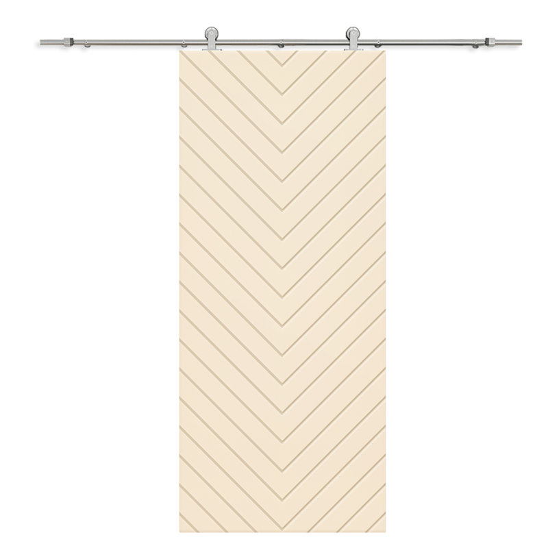 Porte de grange à panneaux et en bois manufacturé avec quincaillerie d'installation, Beige, 24 po x 80 po