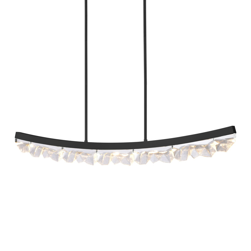 Luminaire suspendu linéaire incurvé en cristal 32 "à DEL 3CCT, Noir brossé satiné, H 53,63 po x l 57,13 po x P 1,75 po