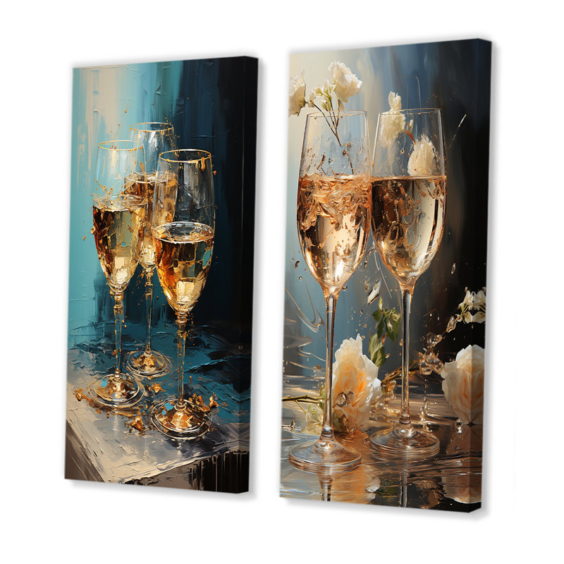 Verre à vin doré Chardonnay - ensemble de 2 impressions sur verre, Toile tendue, H 40 po x l 41 po