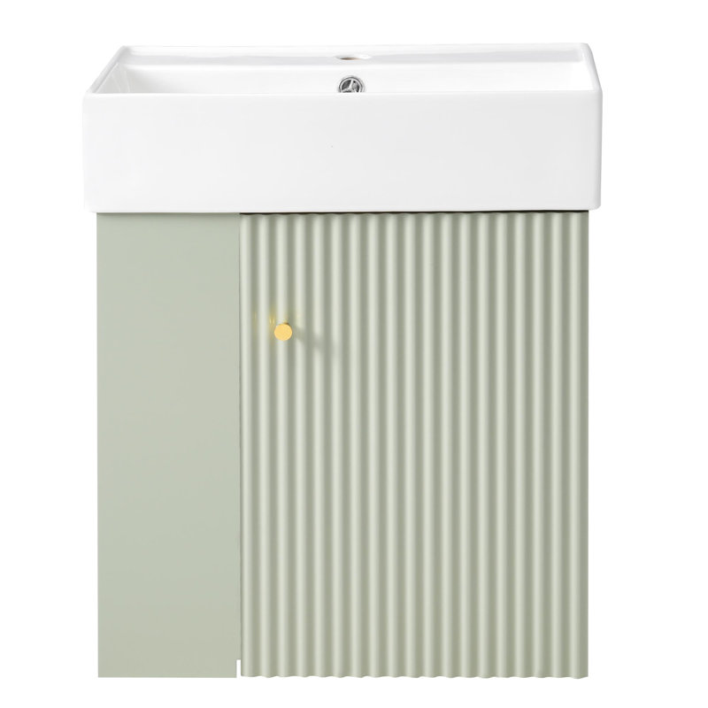 21.6" Floating Bathroom Vanity with Ceramic Basin, Green