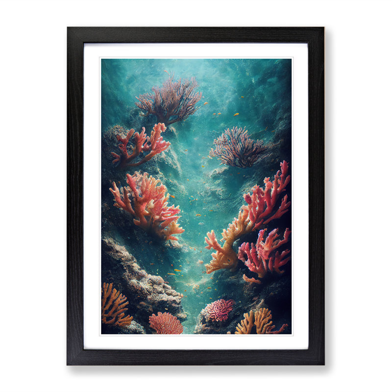 Enthralling Coral Reef - Single Picture Frame Print, 64cm H x 46cm W, Black