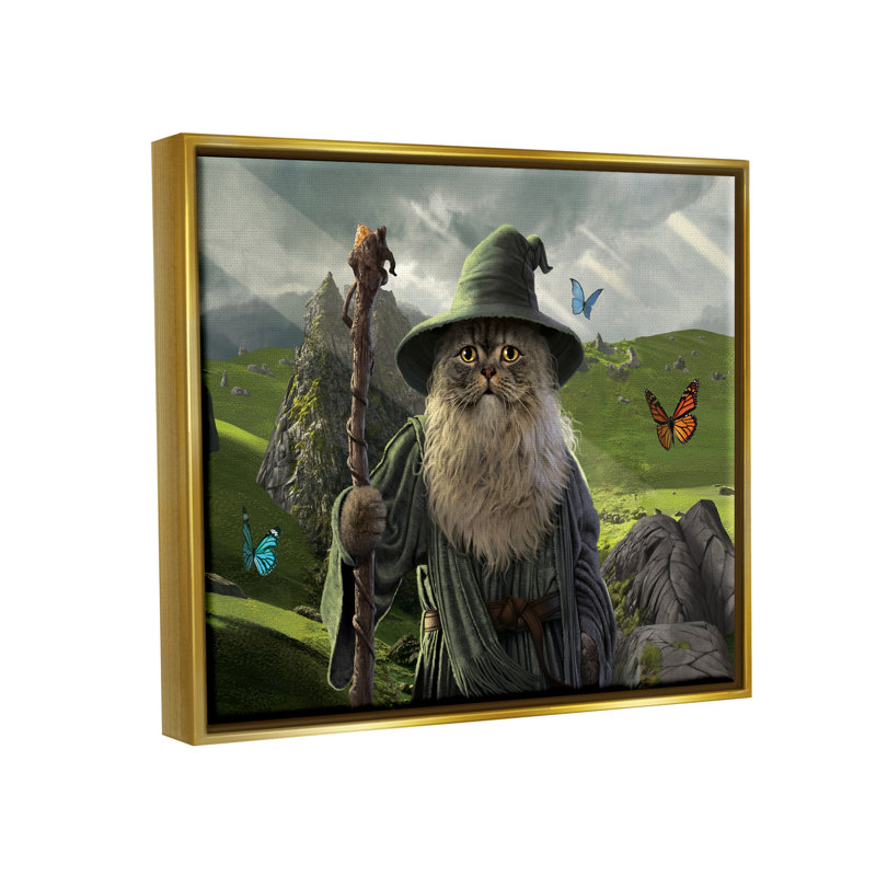 Scène d'imagination fantastique, H 17 po x l 21 po x P 1,7 po, Cadre flottant métallique doré