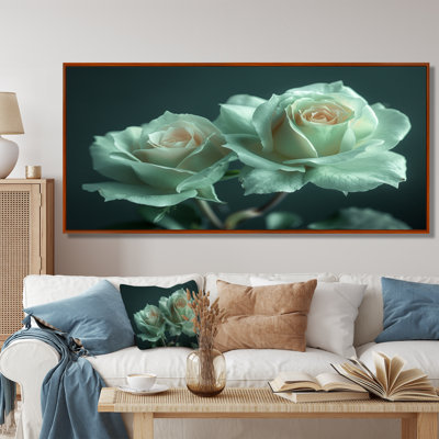«White Green Mystical Garden Roses - Roses», reproduction d'art murale