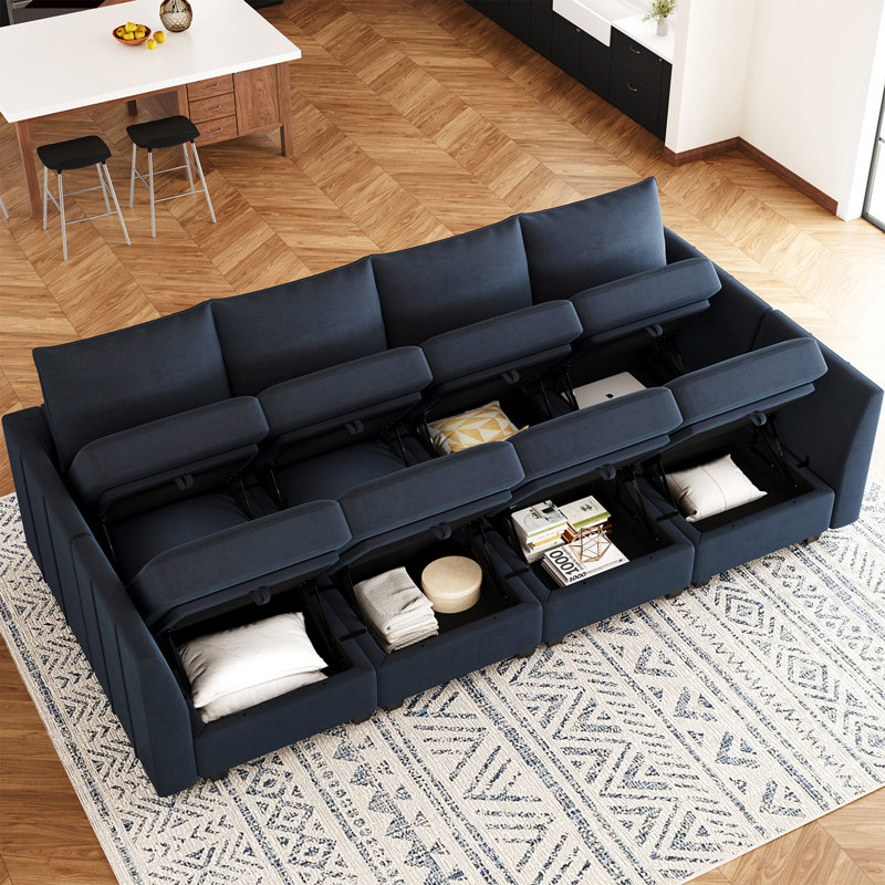 Canapé modulaire en forme de U variable de 112,6 po Allinson, Velours bleu