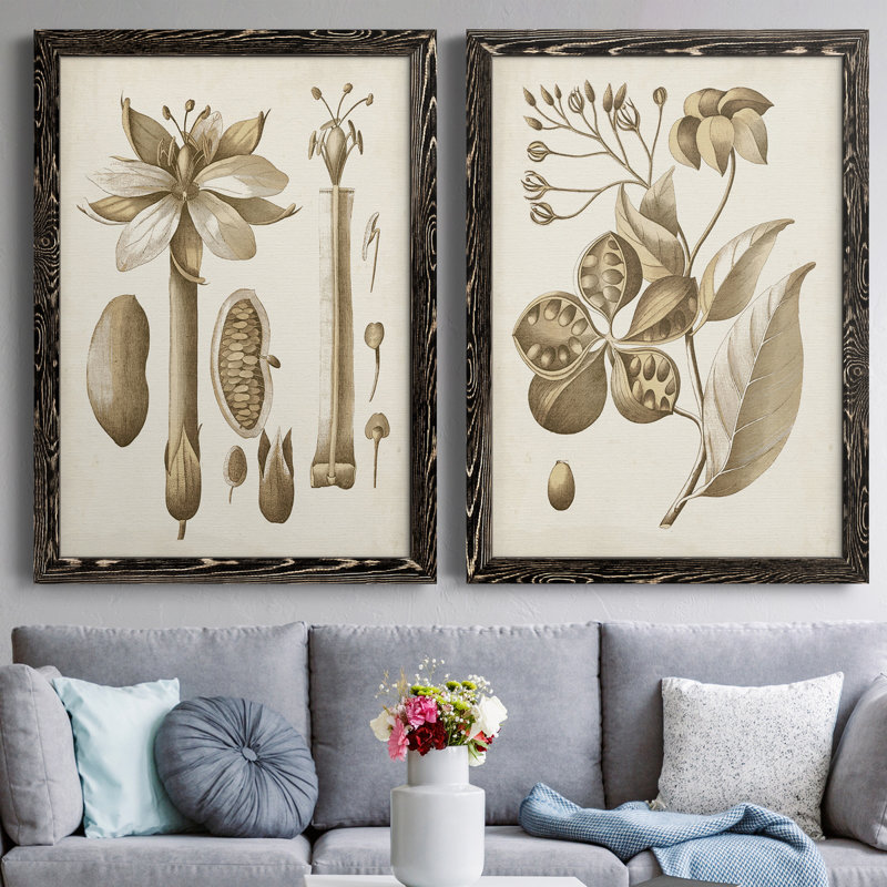 Impression encadrée botanique ocre - prêt à accrocher, H 43,5 po x l 31,5 po x P 1 po, Toile avec cadre noir, Pas de tapis