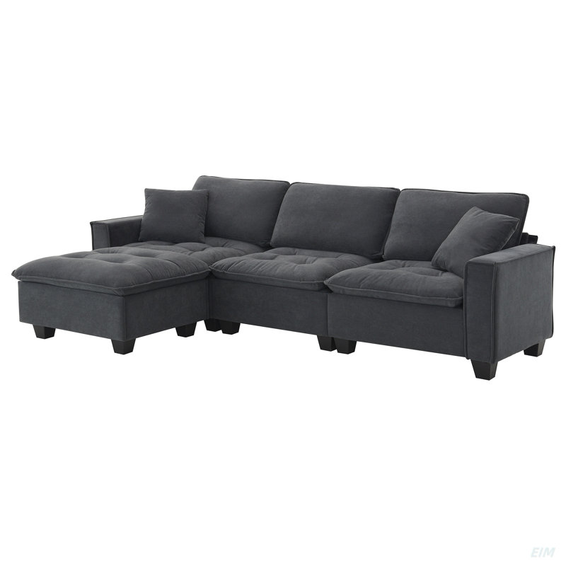 Canapé modulaire en suède luxueux, Suède gris foncé