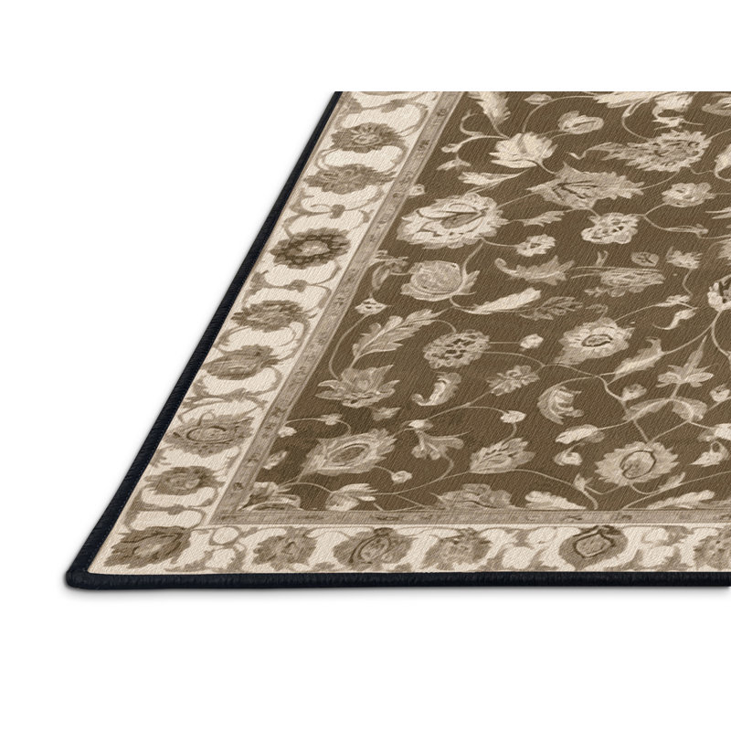 Tapis brun Tabriz lavable à la machine, Rectangulaire 7 pi x 10 pi