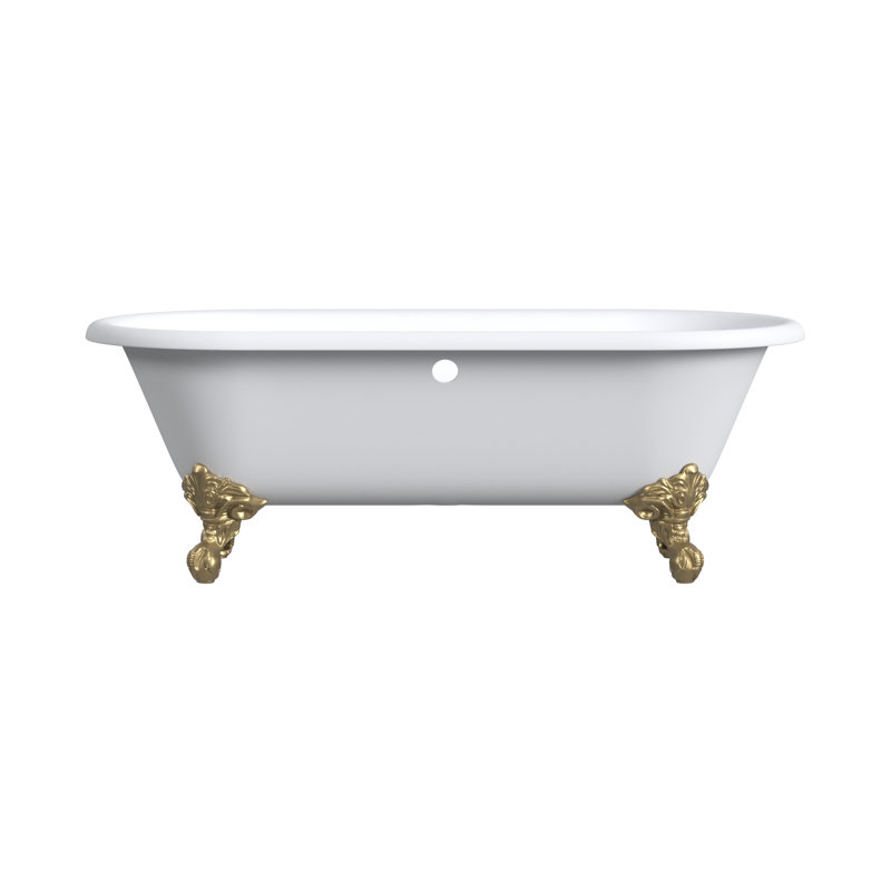 68'' L Soaking Bathtub, Polished Brass, White Interior with White Exterior