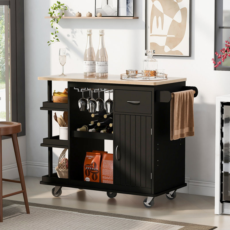 Kitchen Island, Black, Solid + Manufactured Wood