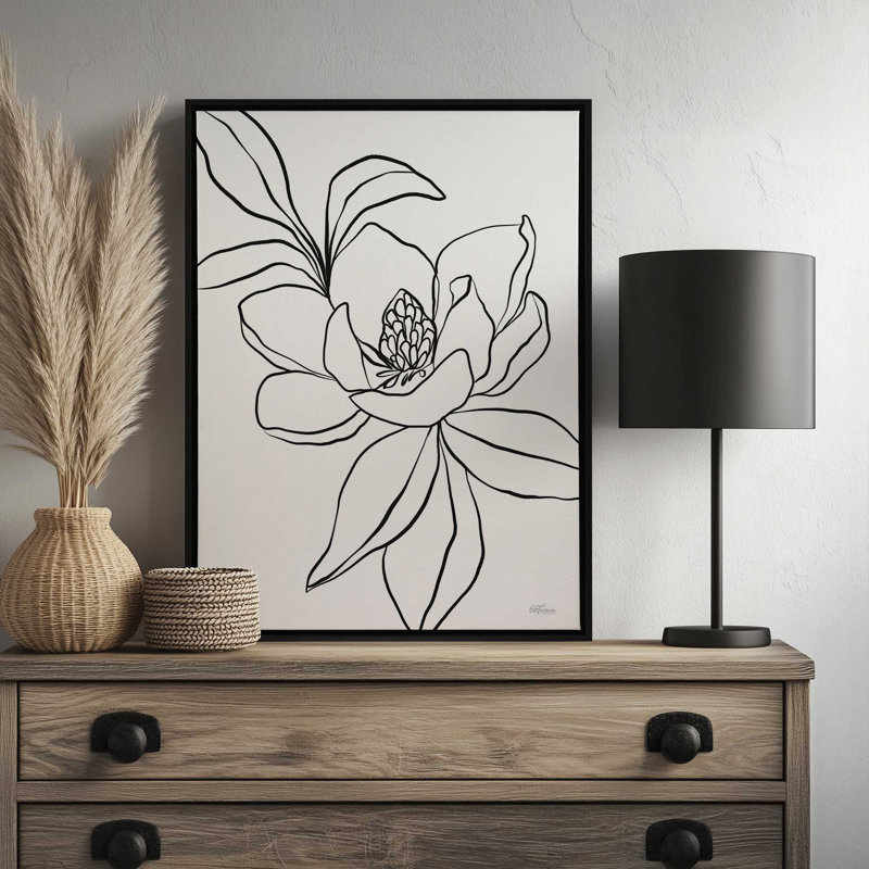 Dessin au trait Magnolia Bloom par Cat Thurman Designs, reproduction d'art, L 36 x H 48, Blanc, Framed Canvas