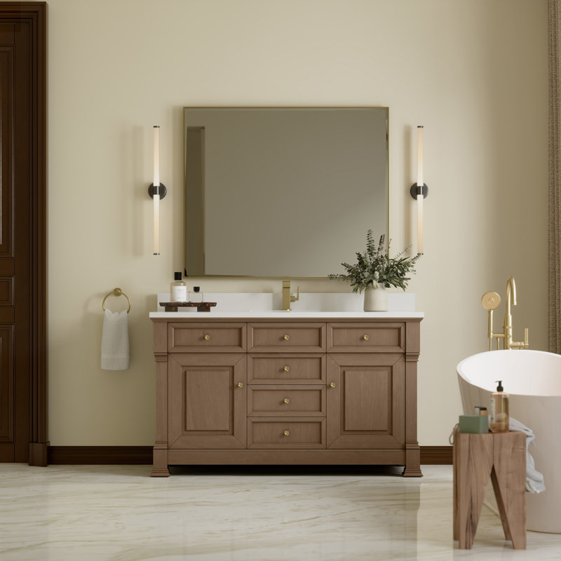 Brookfield Single Vanity, Pecan, White Zeus, Single Hole