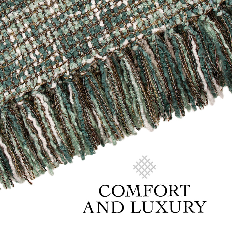 Forest Green Hand Woven Knitted Reversible Throw Blanket
