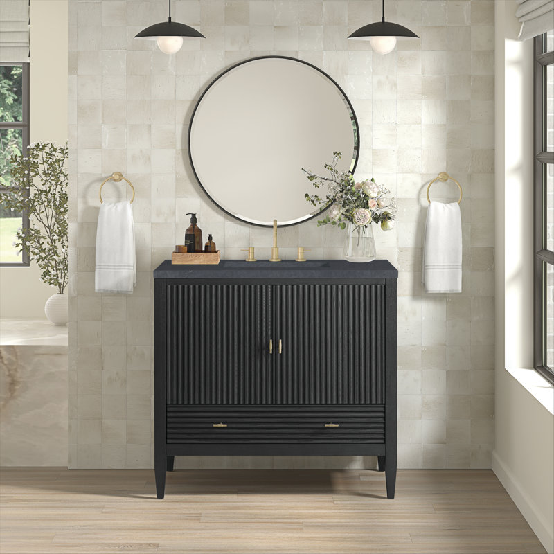Myrrin 36'' W Single Vanity, Carbon Oak, Charcoal Soapstone, 8" Widespread