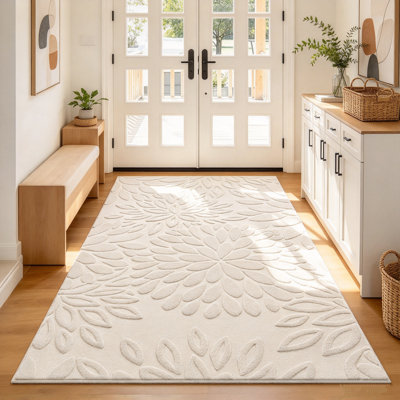 Modern Beige Floral Non-Slip Area Rug