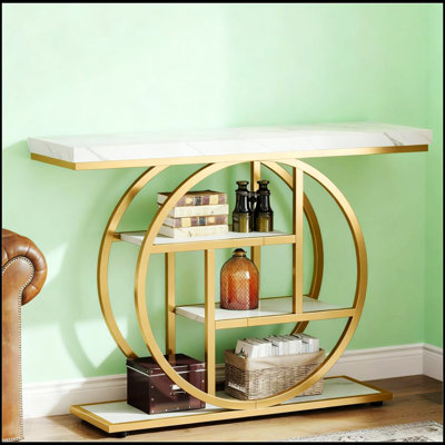 Console étroite de 41,3 pouces avec base circulaire, conception élégante et robuste pour les entrées et les couloirs