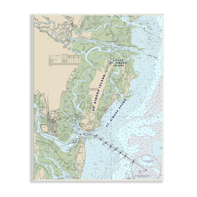" Traditional St. Simons Island Nautical Map Blue Green " by Daphne Polselli