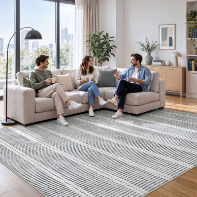 Tapis minces lavables minces de 3 pi x 5 pi / 7 pi x 7 pi, tapis de cuisine moderne antidérapant pour petite chambre à coucher, tapis d'intérieur rayé moelleux, certifié Oeko-Tex