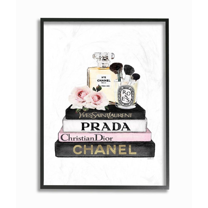 Créatrice de mode, maquillage, pile de livres, aquarelle rose noire, estampe numérique, art texturé par Amanda Greenwood