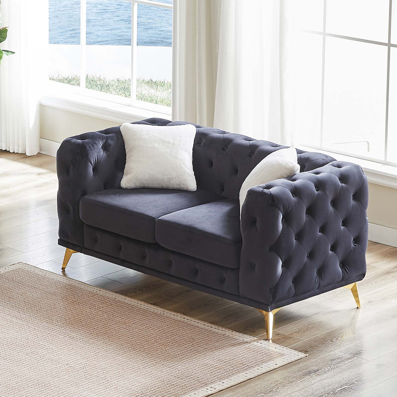 Luxury Velvet Sofa With 2 Pillows, 30.25" H x 61.25" W x 32.75" D, 2, Black