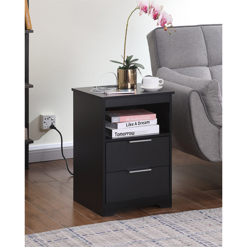 Table de chevet avec station de charge, Noir