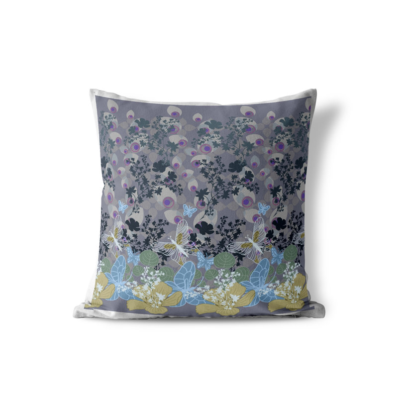Housse et insert de coussin intérieur / extérieur en polyester Papillon Paradise, 20 po x 20 po, Gris