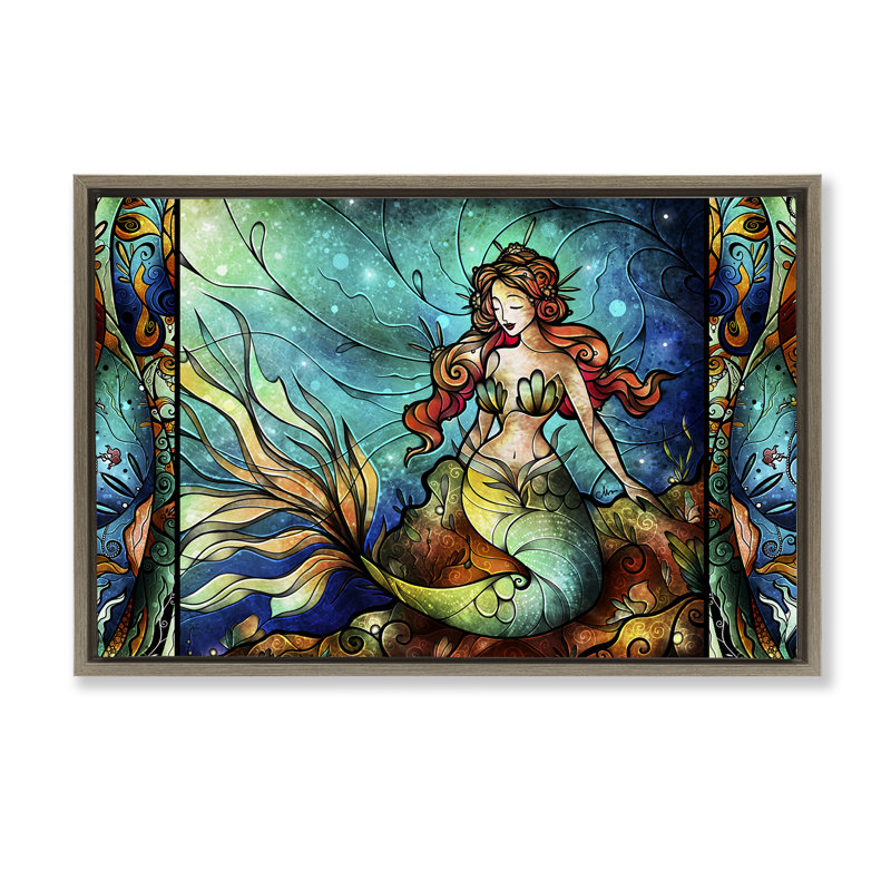 Cadre flottant élégant avec sirène, design par Mandie Manzano, H 21 po x l 31 po, Cadre flottant orme Montalcino