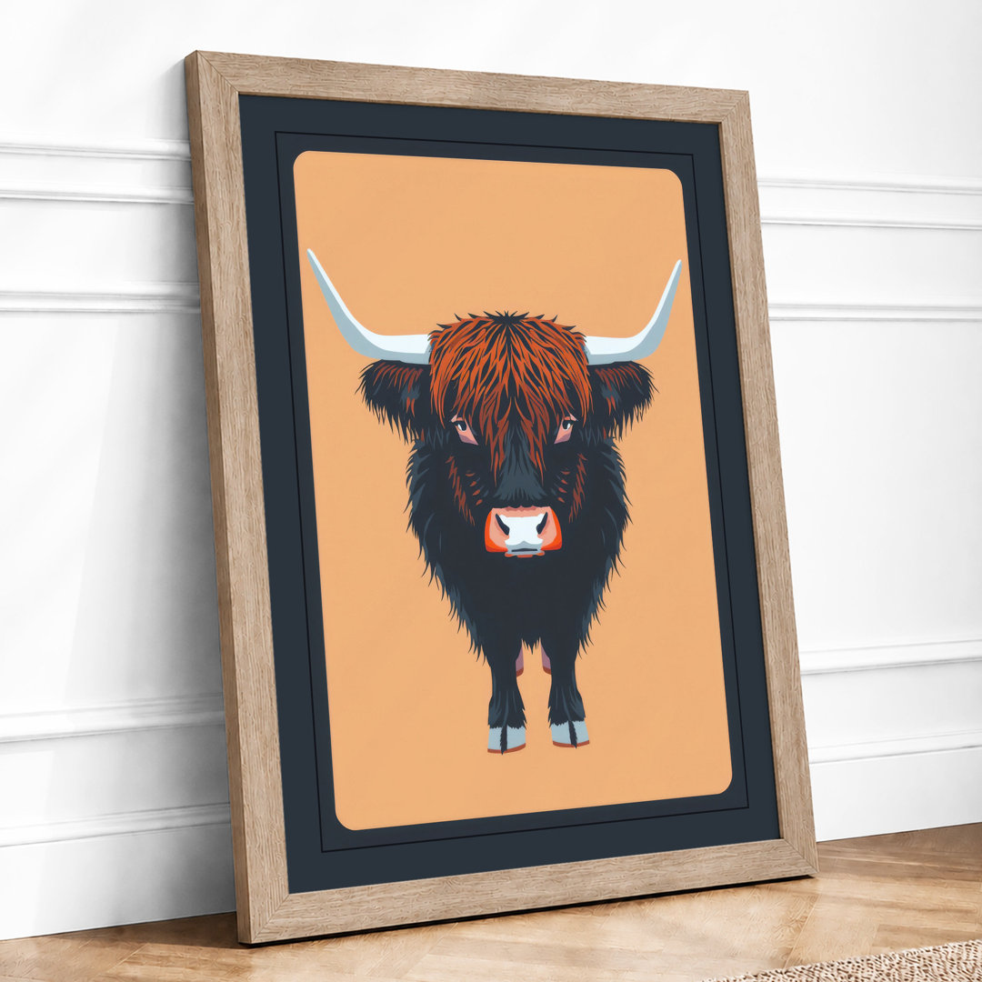 Highland Cattle Portrait Modern - Framed Print