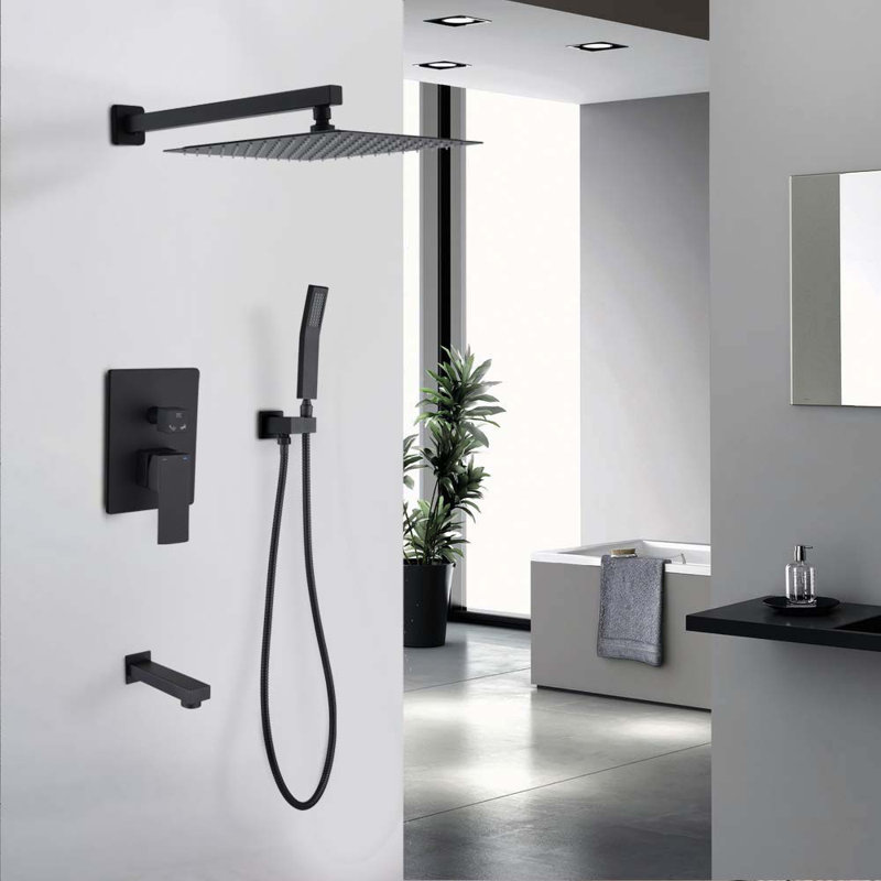 Complete Shower System with Rough in-Valve, Matte Black
