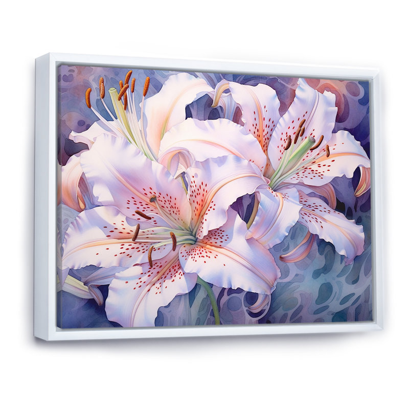 Aquarelle corail lys tranquillité sur toile, H 30 po x l 40 po x P 1,5 po, Cadre flottant blanc