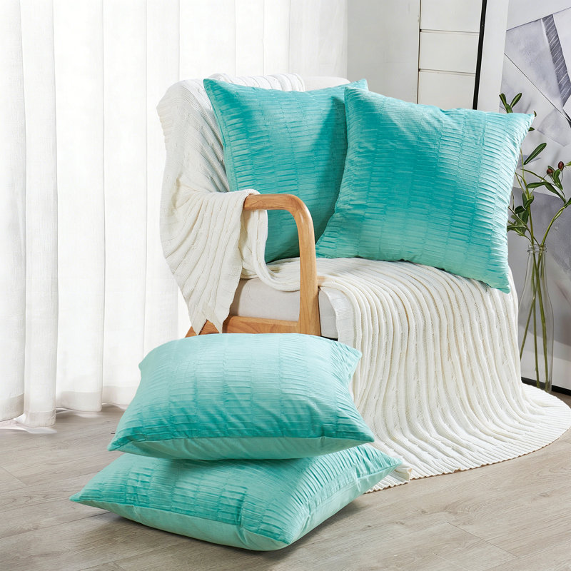 Velvet Pleated Throw Pillow Cover, North Sea